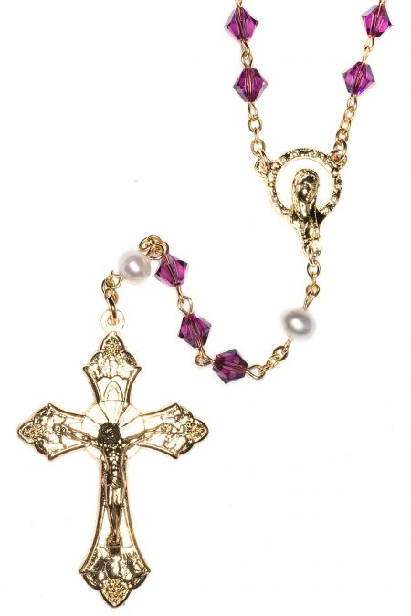 Amethyst Rosary made with High Quality Central European Crystals - Gold (February)