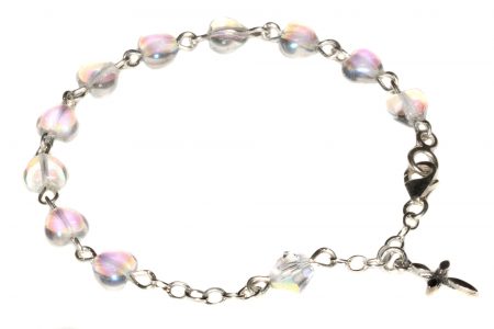 Clear Glass Hearts Child Rosary Bracelet