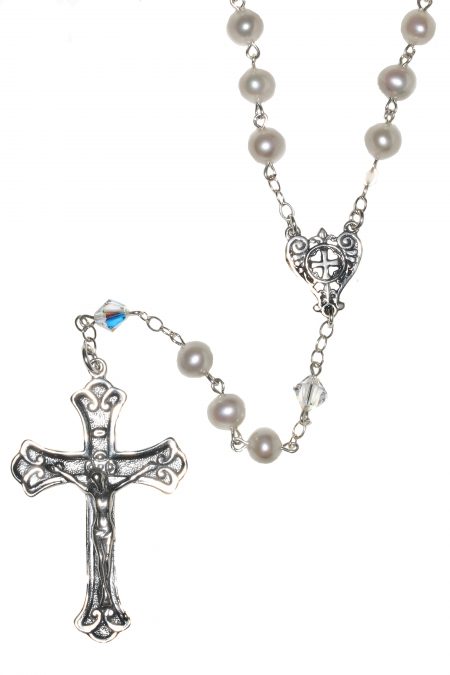 Cultured Freshwater Pearl Sterling Silver Wedding Rosary