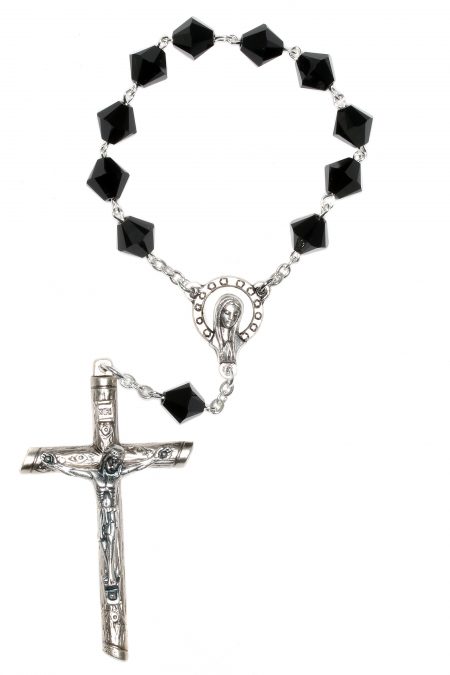 Jet Black Austrian Crystal Pocket or Auto Rosary