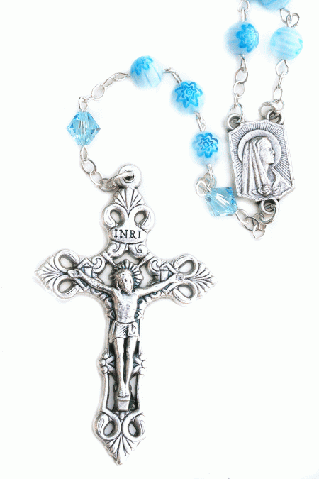 Murano Glass Light Blue Millifiori Rosary