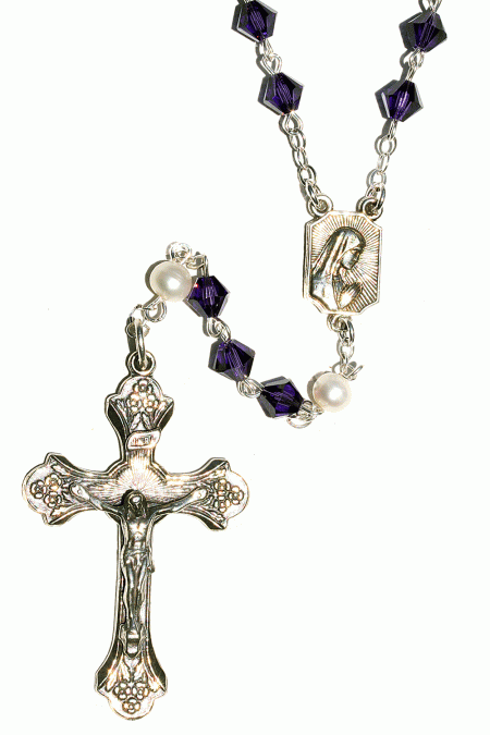 Purple Velvet Austrian Crystal Sterling Silver Rosary
