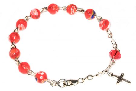 Red Millefiori Glass Child Rosary Bracelet