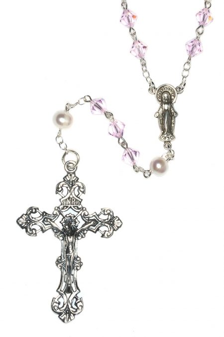 Rosaline Pink Austrian Crystal Sterling Silver Rosary
