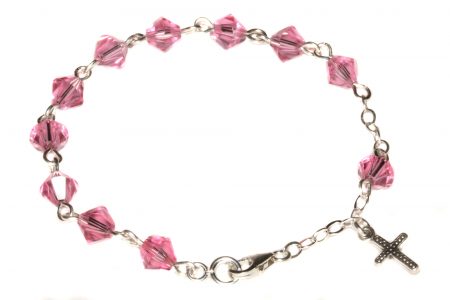 Rose Pink Austrian Crystal Child Rosary Bracelet