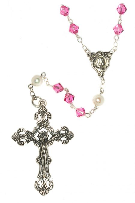 Rose Pink Austrian Crystal Sterling Silver Rosary