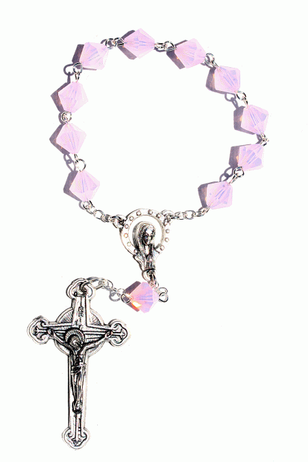 Rose Water Opal Central European Crystal Pocket or Auto Rosary (October)