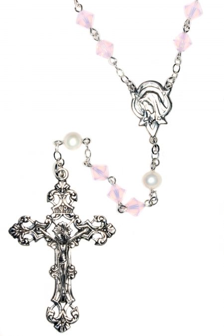 Rose Water Opal Austrian Crystal Sterling Silver Rosary (October)