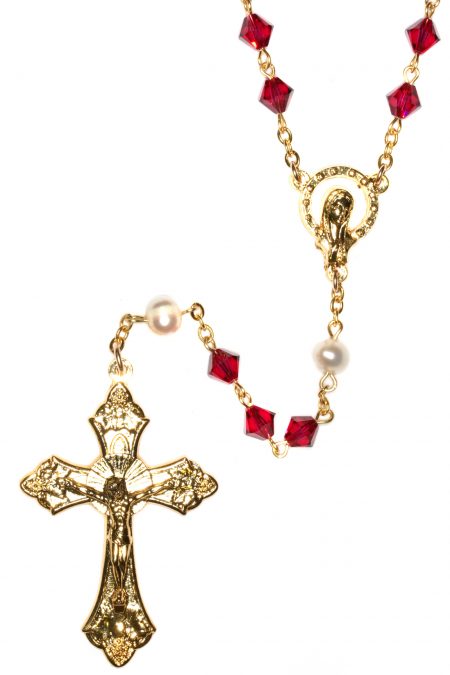 Ruby Austrian Crystal Rosary - Gold (July)