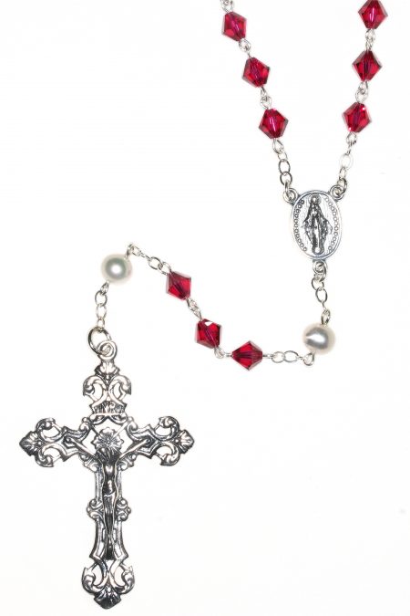 Ruby Austrian Crystal Sterling Silver Rosary (July)