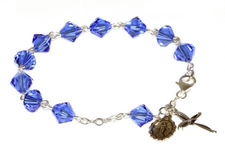 Sapphire Austrian Crystal Sterling Silver Rosary Bracelet (September)