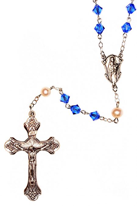 Sapphire Blue Central European Crystal Sterling Silver Rosary (September)