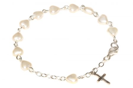 Pearlized Glass Hearts Child Rosary Bracelet